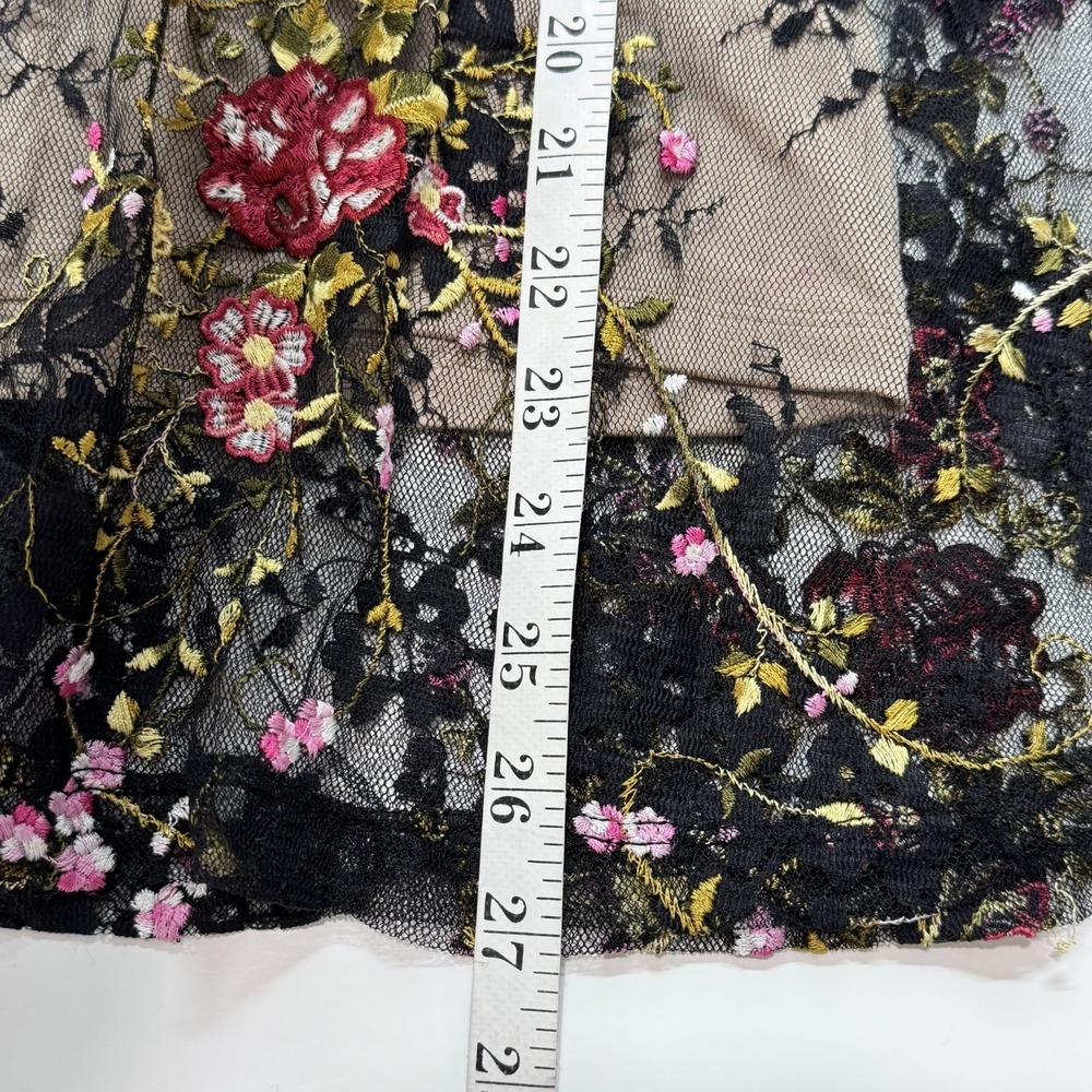 Sky Mini Dress Corset Womens S Black Floral Embroidered Lace Mesh Y2K Made USA - Picture 11 of 13